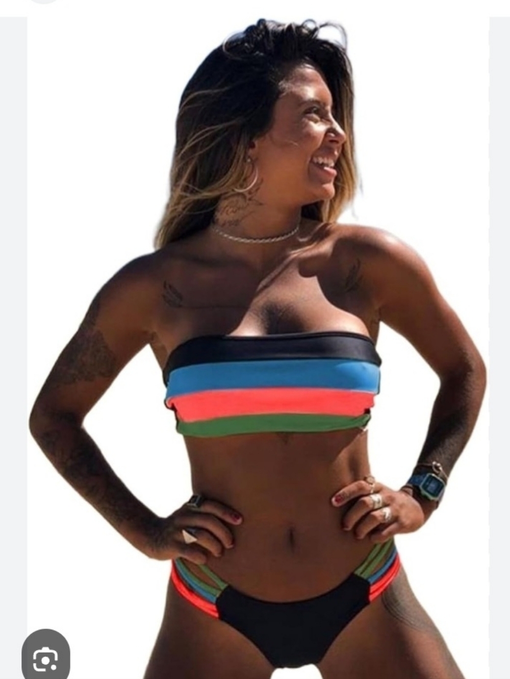 ☀️ Colorblock Bandeau Bikini Set Black Size L - Picture 2 of 7